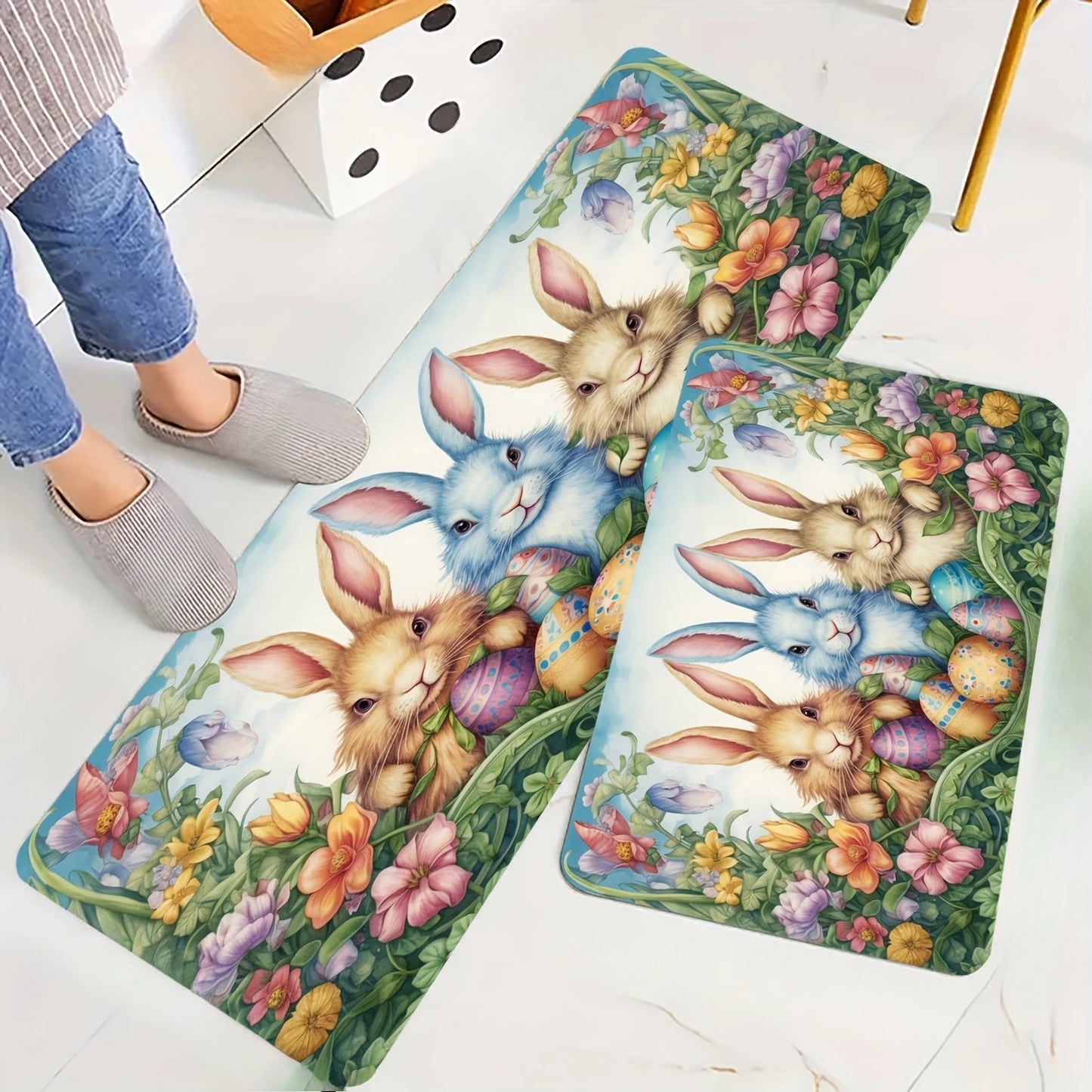 Happy Easter Rabbits Eggs Non-Slip Bathroom Mat Kitchen Bedroom Floormat Front Door Entrance Doormat Balcony Hallway Toilet Rug