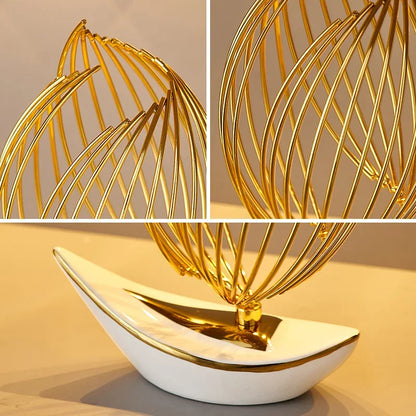 Home Decor Creative Golden Boat Figurine Nordic Style Living Room Cabinet Ornament Desk Decoration Crafts Ceramic Statuette Gift