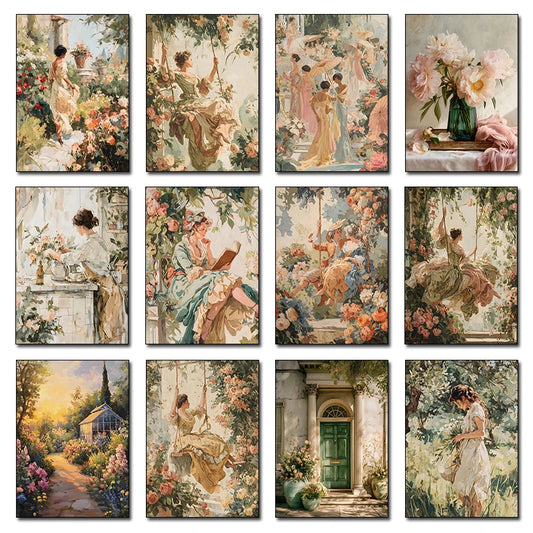 Classic French Manor NobleWoman Party Beautiful Swing Rococo Garden Romance Poster Canvas Paintings Wall Art Pictures Home Decor