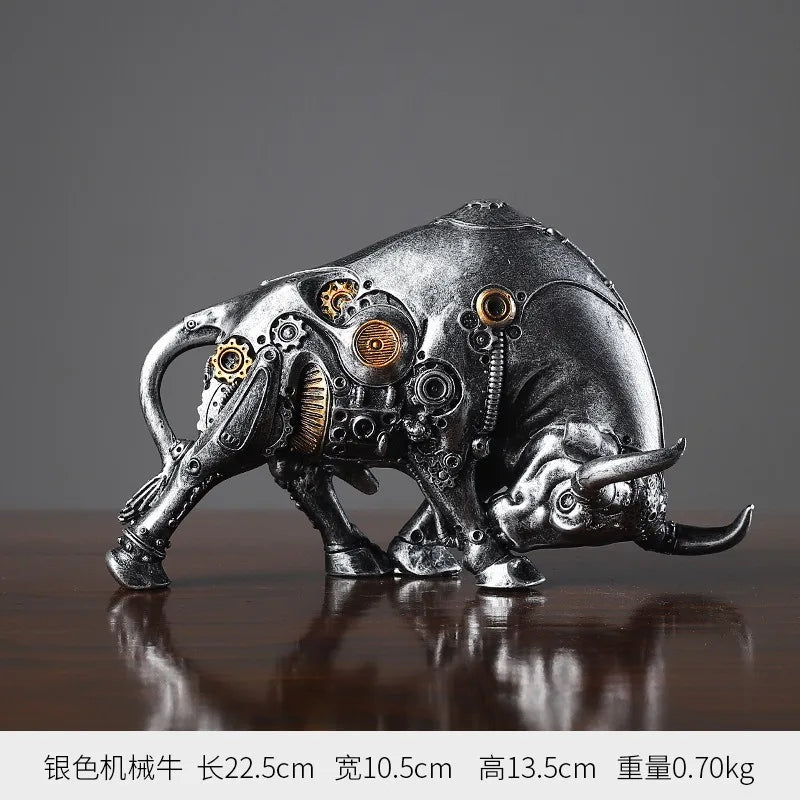 European Cyberpunk Mechanical Bull Resin Figurine - Realistic Cybernetic Animal Statue with Industrial Design Handcrafted Resin