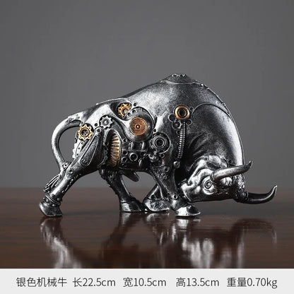 European Cyberpunk Mechanical Bull Resin Figurine - Realistic Cybernetic Animal Statue with Industrial Design Handcrafted Resin