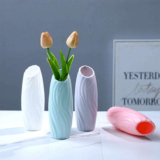 Plastic Vase Home Dried Flowers Flower Vessel Dining Table Living Room Decorations Arrangements Round Mouth Flower Vase
