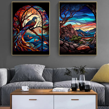 Modern Stained Glass Scenery Canvas Prints Wall Art Painting Nordic Posters Pictures Home Decor Mural For Living Room Unframed