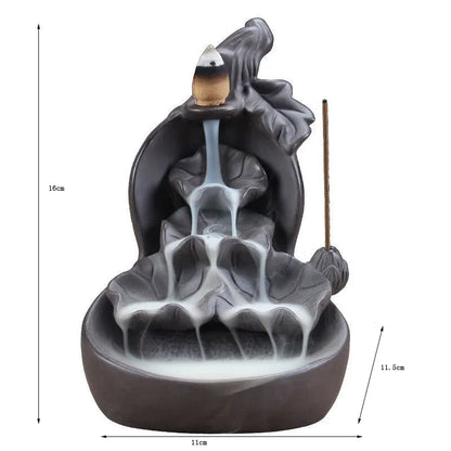 Free Gourd and Lotu Waterfall Incense Burner Incense Stick Holder Censer Purple Clay Aroma Smoke Backflow Home Decor -No Incense