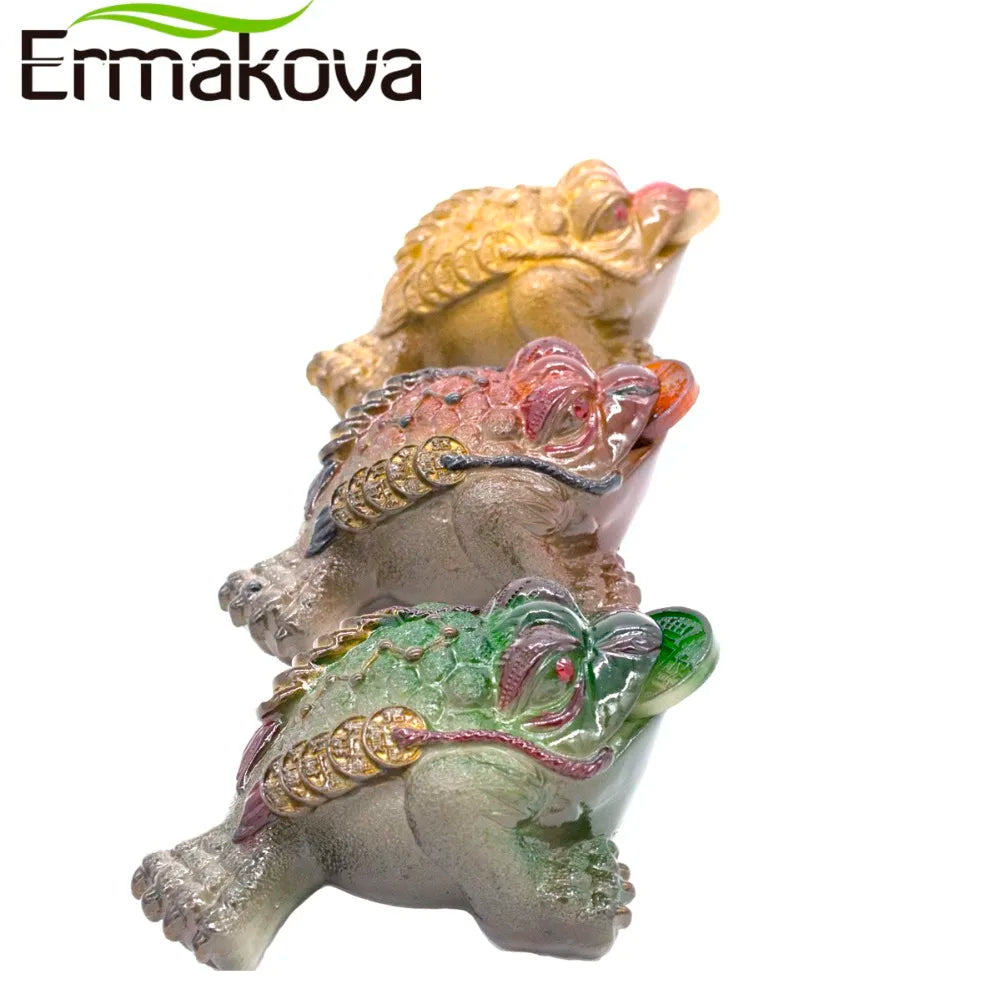 ERMAKOVA 3 Different Styles Resin Color-Changing Lucky Money Toad Figurine Frog Statue with Coin Feng Shui Tea Pet Home Ornament