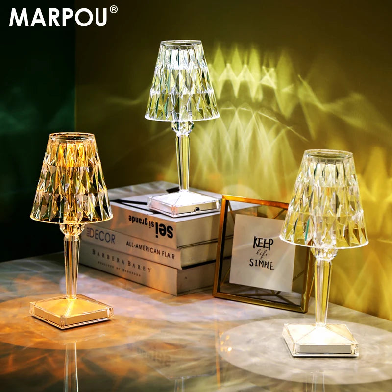 MARPOU Crystal Mushroom Touch adjustable Bedside Table lamp bedroom USB Stand table light led lamps bedside table living room