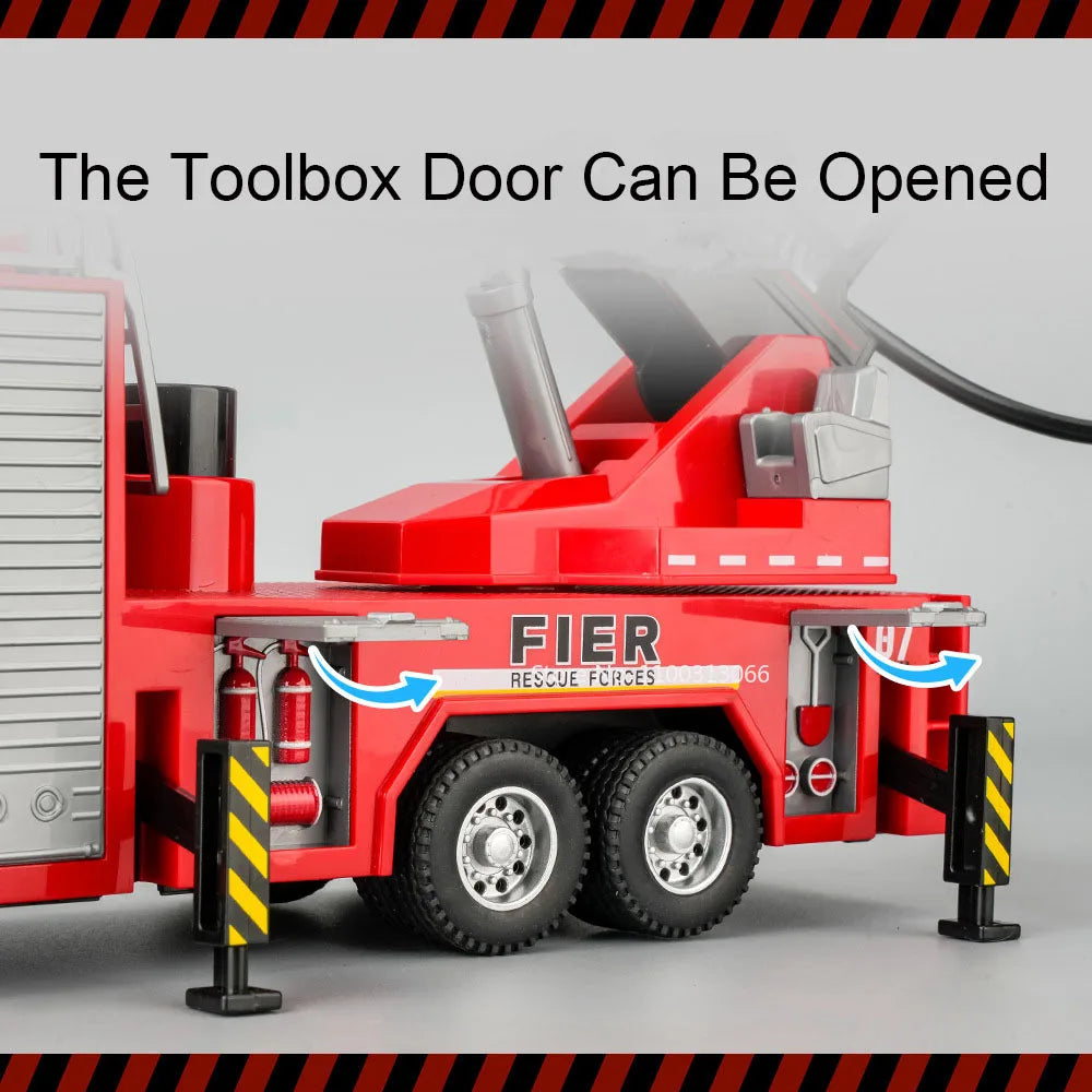 1:32 Alloy Fire Engine Cars Toy Miniature Model Doors Opened Aerial Ladder Fire Truck Light Music Water Tank Vehicle Boys Gifts