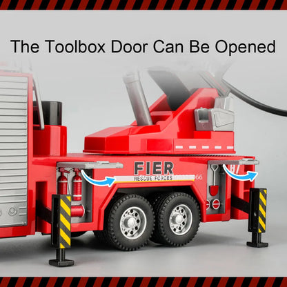 1:32 Alloy Fire Engine Cars Toy Miniature Model Doors Opened Aerial Ladder Fire Truck Light Music Water Tank Vehicle Boys Gifts