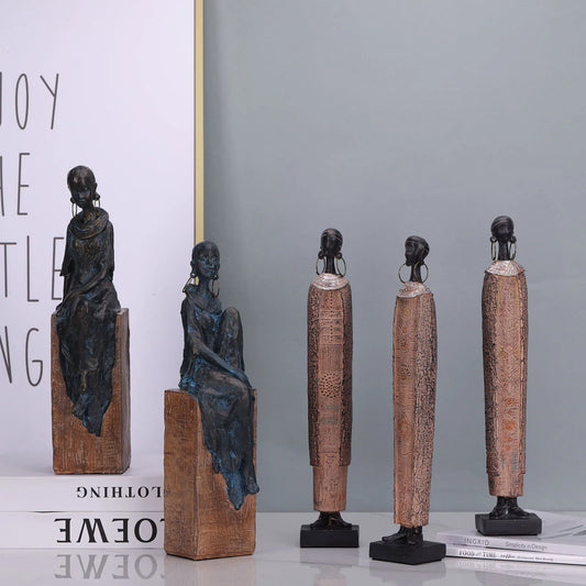 Statues de figurines africaines antiques en résine, Sculpture de Portrait de Style scandinave, nouvelle décoration de maison Tribal noire, cadeau féminin