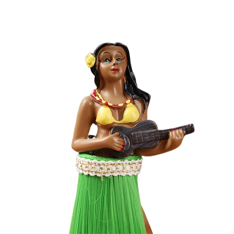 Hawaiian Hula Girl Dancing Doll with Ukulele Bobbleheads for Car Dashboard Collection Figurines Gift Home Decoration Mini Size