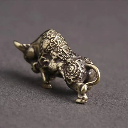 Mini Figurine de taureau de richesse en laiton, pendentif Vintage Feng Shui, ornement en métal, Statue d'animal pour la décoration de la maison et du bureau, 1 à 10 pièces