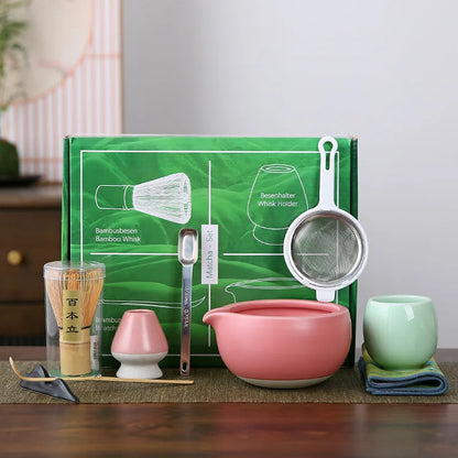 9pcs/set Japanese Ceramic Matcha Gift Box Green Tea Chasen Holder Stand Bowl Bamboo Whisk Grinder Brushes Tea Tools Holder Tea