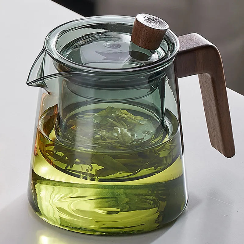 GIANXI – théière en verre rétro avec manche en bois, ensemble de vêtements de thé transparents pour cérémonie du thé chinois, filtre de tasse, Pot en silicone à haute teneur en bore 530ML