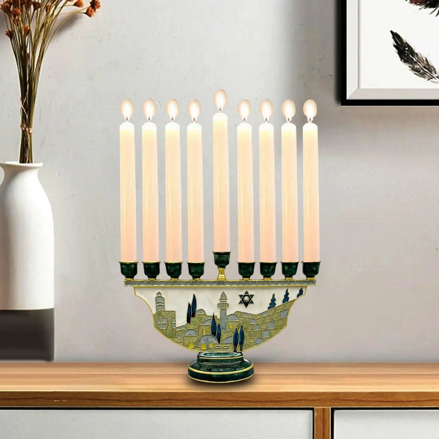 9 Branch European Vintage Jerusalem Candlestick Wedding Candlelight Dinner Alloy Candlestick Hanukkah Candlestick Glaze Decor
