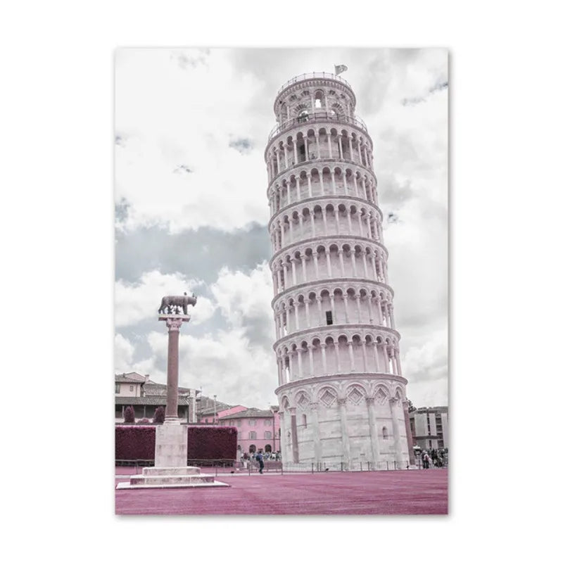 Paris Flower France City Building Posters and Prints Castle Pink and Black Wall Art Nordic Canvas Painting Pictures Room Decor