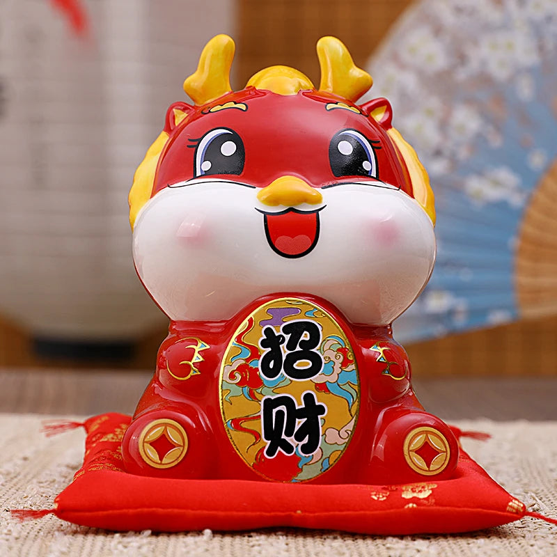 5 Inch Ceramic Dragon Money Box Maneki Neko Ornament Home Decoration Mascot Gold Dragon Figurine with Gift Box
