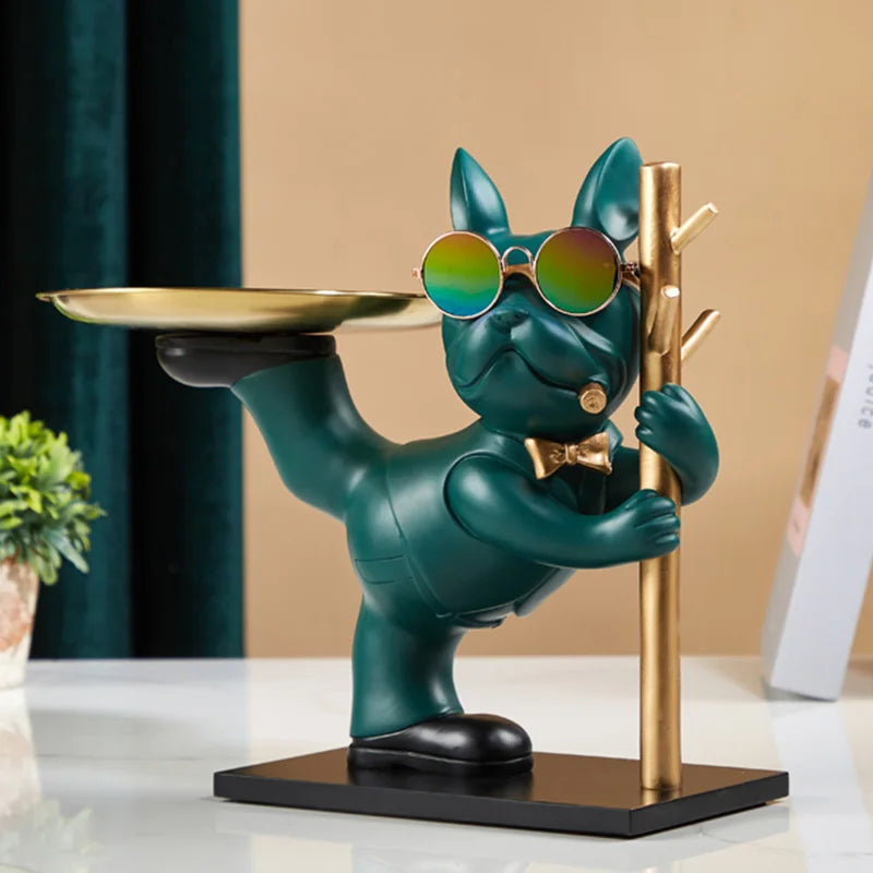 Französische Bulldogge, Dekoration mit Holzhalter, Hundeskulptur für Heimdekoration, Tierstatuen, Butler, Büro, Schreibtisch, Ornamente, Wohnzimmer