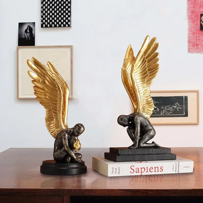 Angel Wings Model Statue Golden Silver Resin Creative Modern Abstract Sculpture Home Decor Living Room Decoration Office Decor