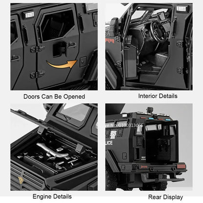 1:32 Sabertooth Models Police Cars Toys 6 Doors Opened Off-road Vehicles Light Sound Miniature Armored Car Boys Collection Gifts