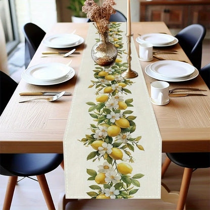 Spring Lemons Flowers Linen Table Runner Holiday Party Decor Seasonal Summer Plants Table Runners for Kitchen Dining Table Decor