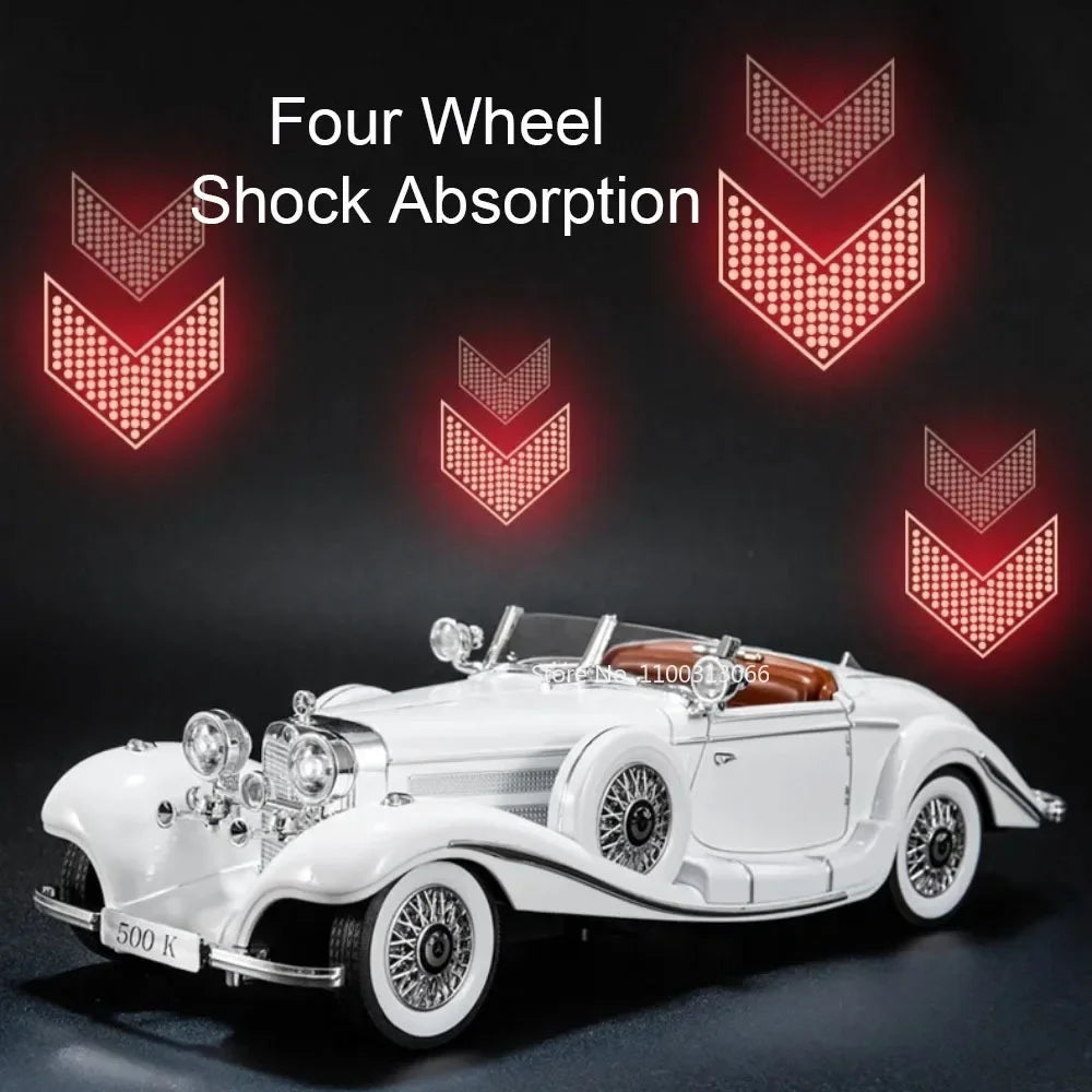 1:18 500K Toys Cars Alloy Diecast Models Wheel Steering Miniature Vintage Car Rubber Tires Light Sound Vehicles Boys Xmas Gifts