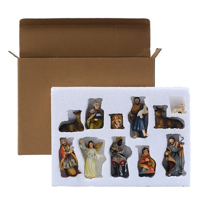 Ensemble de crèche de Noël peinte à la main, figurines en résine, décoration de vacances, décoration détaillée de cadeaux de collection religieuse