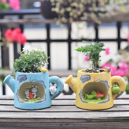 Watering Can Animals Planters Flower Pots for Succulents Plants Decorative Ornament Fairy Garden Figurines Home Table Decoration