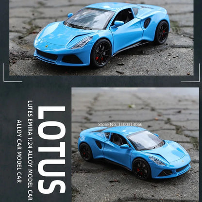 1:24 Alloy Diecasts Lotus EMIRA Camaro Toys Models Cars with Light Sound Sports Car Pull Back Vehicle Models Toy for Child Gifts