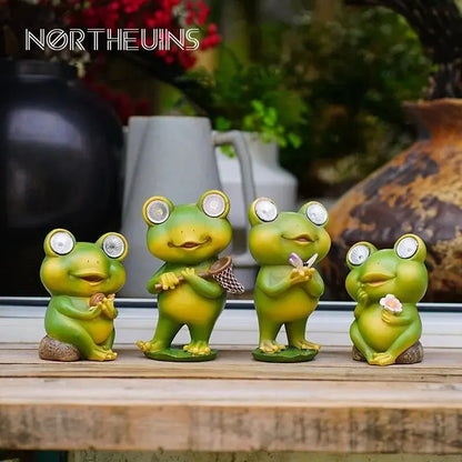 NORTHEUINS Resin Mini Frog Figurines Solar Light Decorative Animal Statues Countryard Pastoral Garden Landscape Decor Accessorie