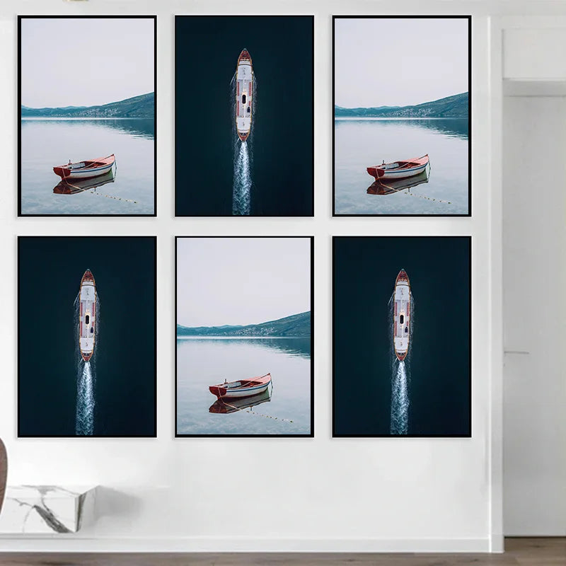 1Pcs Living Room Home Decor Canvas Painting Fishing Boat Interior Paintings Pictures Wall Decoration Nordic Style River Bedroom