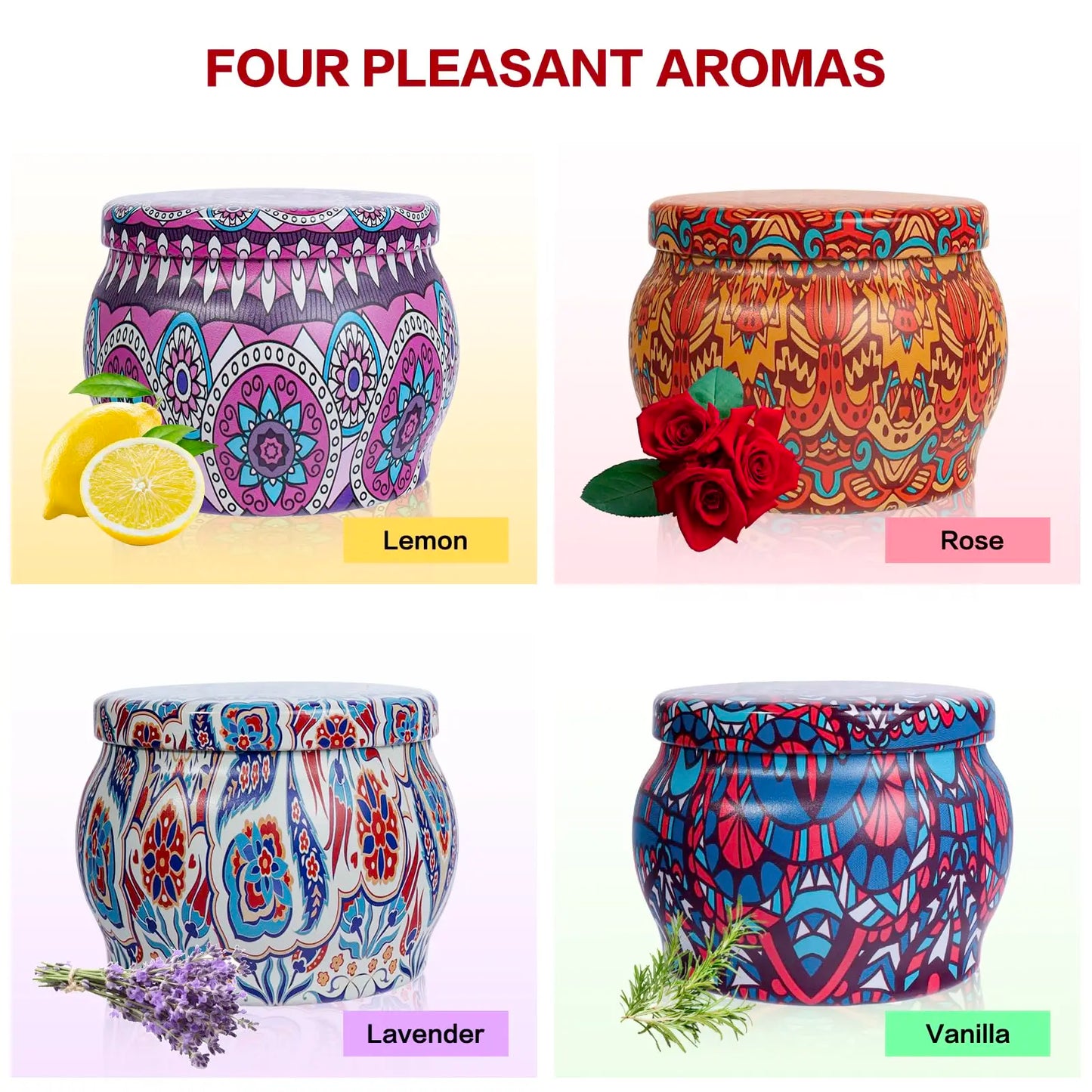 4 Pack Scented Candles Gifts Box Set for Women, Soy Wax Lavender Vanilla Lemon Rose Aromatherapy Candles for Christmas,Birthday