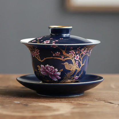 Ceramic Tea Cup Outline In Gold Teacup Chinese Kung Fu Master Cup Creative Personality Gift Box for Friends Tea Cup Set of 6