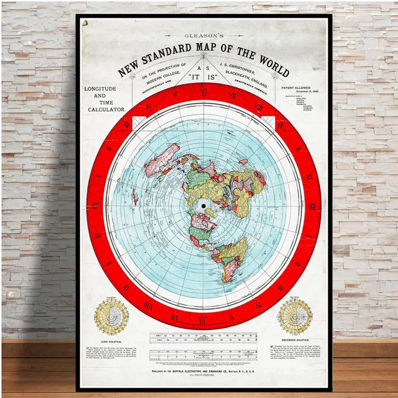 Canvas HD Poster Painting 1892 Flat Earth Map World Map Modern Painting Wall Art Picture Print Living Room Home Collection Decor