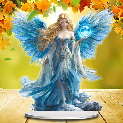 Blue Wing Ornament/guardian Angel Statue/acrylic Desktop Decoration/including Bracket, Suitable for Home and Office.