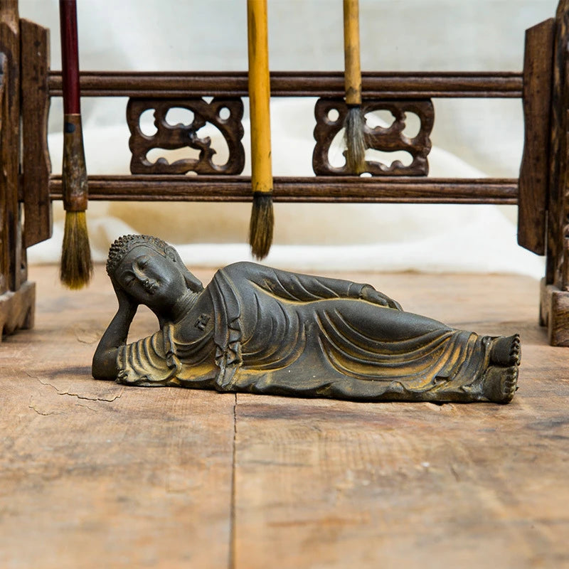 Zen Reclining Buddha Sakyamuni Buddha Statue Ornaments Desktop Ornament Purely Handmade Crafts Desk Tea Table Art Figurine Decor