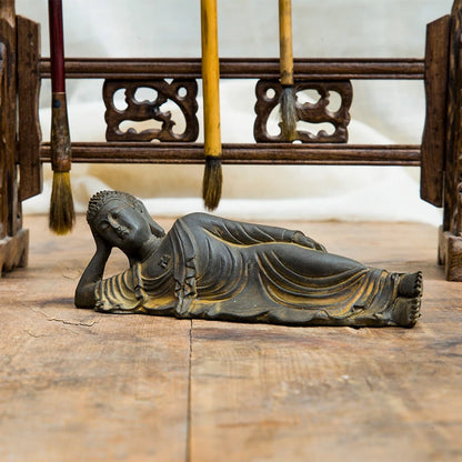 Zen Reclining Buddha Sakyamuni Buddha Statue Ornaments Desktop Ornament Purely Handmade Crafts Desk Tea Table Art Figurine Decor