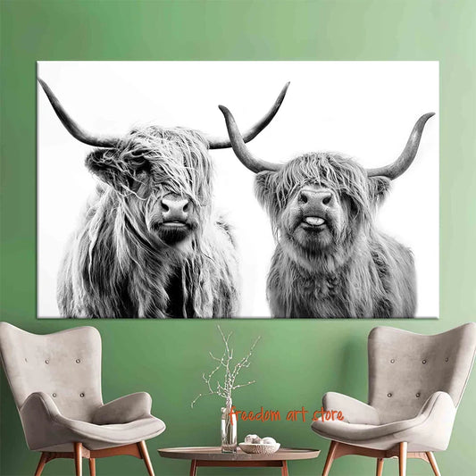 Animal Highland Cow Scottish Highland Cow Buffalo Cattle Art Posters Canvas Painting Wall Prints Pictures Living Room Home Decor