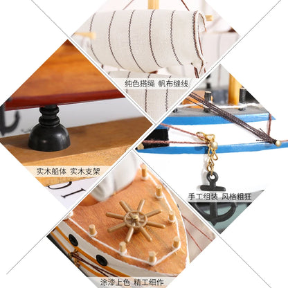 Mediterranean Wooden Sailboat Model Ornaments Creative Handmade Solid Wood Simulation Craft Home Decoration Retro Ornaments