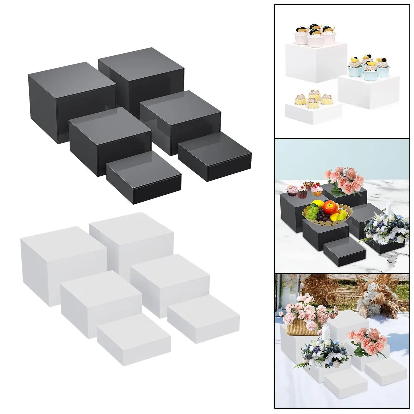 6Pcs Acrylic Display Stands with Hollow bottoms Food Risers Buffer Risers for Food Flower Arrangements Dessert Cake Cosmetics