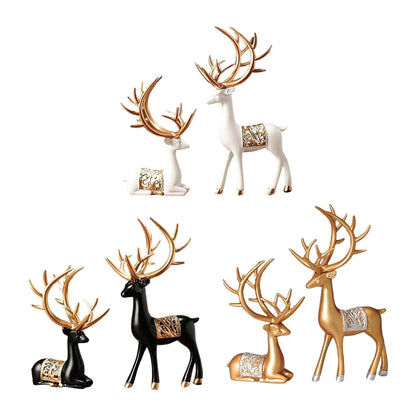 2x Reindeer Statues Craft Figurine Creative for Table Bedroom Decoration Wedding
