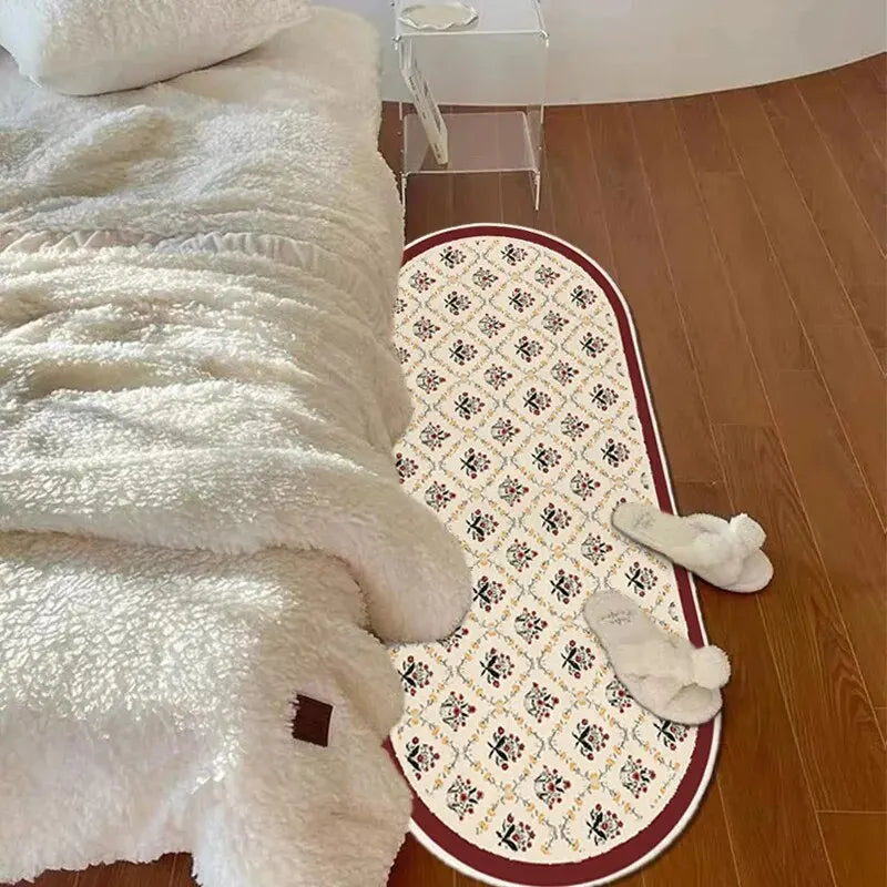Cashmere Imitation Bedroom Long Carpet Master Bedroom Light Luxury Superior Bed Blanket In Front Of Bed Oval Mat
