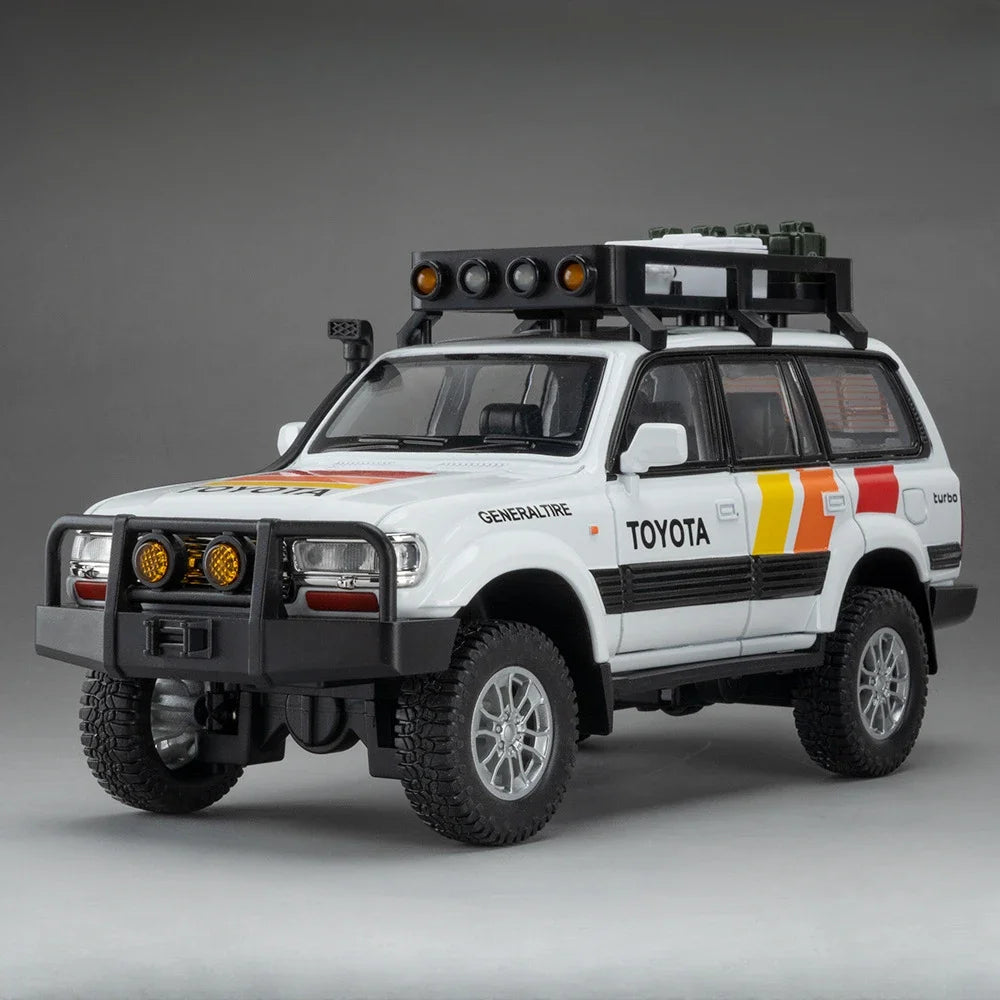 1:24 Alloy Diecast Land Cruiser LC80 Car Toy Model with Light Music Off-road Wheel Pull Back Vehicle Kids Children's Day Gift