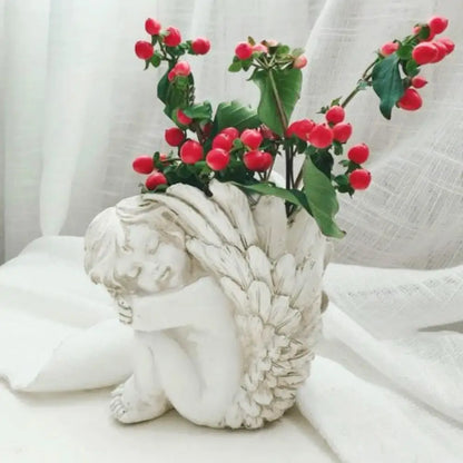 Little angel flower pot Art Vase Molds Handmade Cement Silicone Flowerpot Pen Holder Concrete big wing cupid Planter Mould