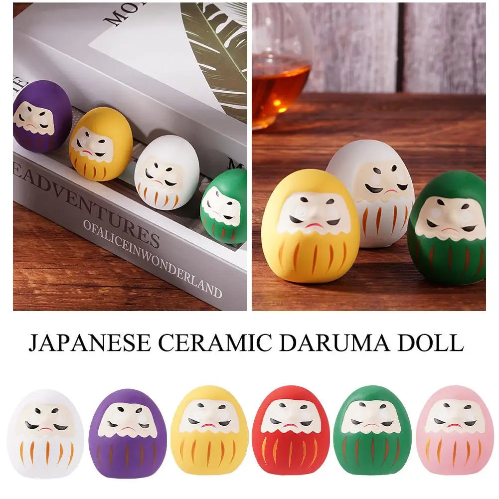 Japanese Ceramic Daruma Doll Crafts Lucky Charm Fortune Miniature Ornament Decor Accessories Desk Landscape Home Gifts O9G7