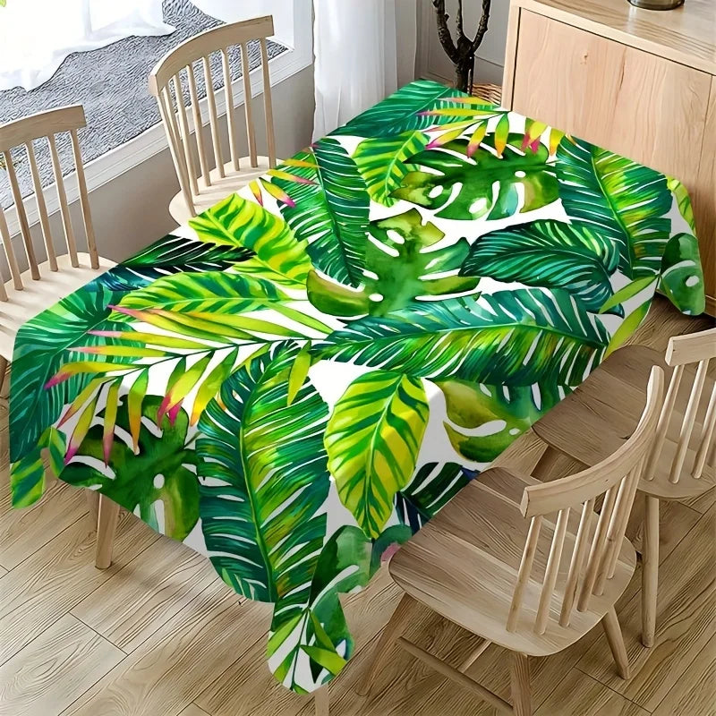 Tropical Leaves Tablecloth Holiday Party Decor Washable Summer Hawaiian Green Leaf Rectangle Table Cloths Kitchen Table Decor