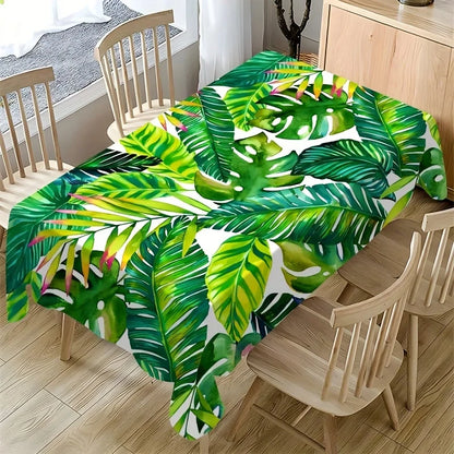 Tropical Leaves Tablecloth Holiday Party Decor Washable Summer Hawaiian Green Leaf Rectangle Table Cloths Kitchen Table Decor