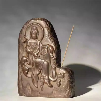 Retro Zen Relief Guanyin Bodhisattva Buddha statue Art ornaments Home decoration line incense socket Desk Ornaments Accessories
