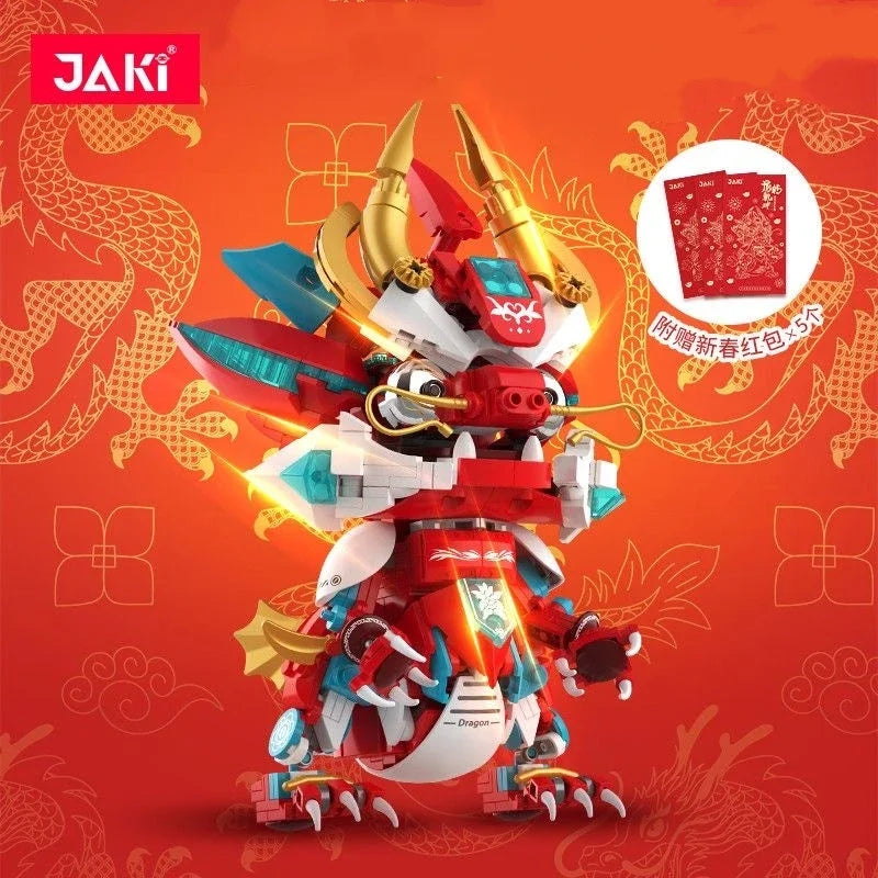JAKI Blocks Kids Building Toys DIY Bricks Chinese Culture Mythical Puzzle Dragon New Year Gift Home Decorations Presents 5138