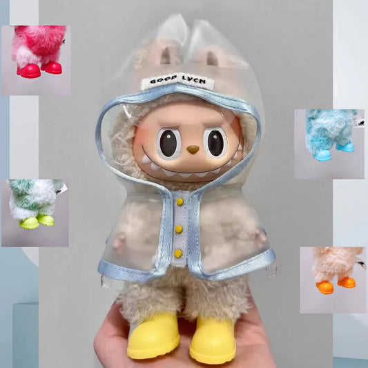 For 17cm Labubu  Transparent Raincoat  Macaron Raincoat Doll Clothes Heartbeat Outfits Labubu Accessories