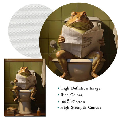 Highland Cow Sheep Mouse Sitting on The Toilet Reading Newspaper Poster Animal Print Canvas Painting Funny Bathroom Wall Decor